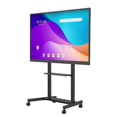fabrika Toptan 55"- 86" Düzenlenebilir Mobil TV Çarklı Ayarlanabilirlik Etkileşimli Whiteboard Akıllı Panel 220 Lbs'e Kadar Çelik Çerçeve Yuvarlak TV Arabası