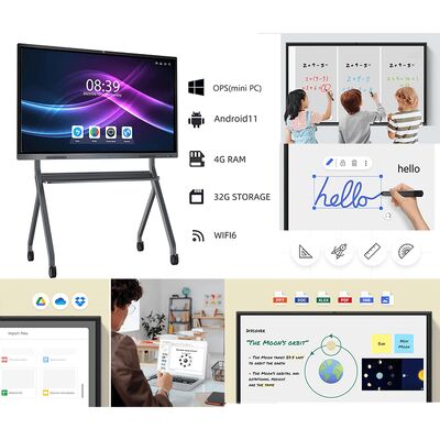Android 13 veya 14 4mm Tempered Glass ve Smart Whiteboard'da 6 Array Mikrofonu ile interaktif Düz Panel
