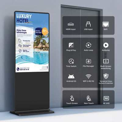 iBoard 43 Inch Yer Taşıma Dikey LCD Dokunmatik Ekran İç mekan Akıllı Reklam Ekranı Dijital İşaret Reklam Oyuncusu