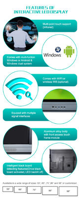 iBoard 4K Akıllı Tahta, Kızılötesi Teknoloji 98 inç Elektronik Beyaz Tahta Hızlı Yanıt Yazmayı Öğretmek İçin