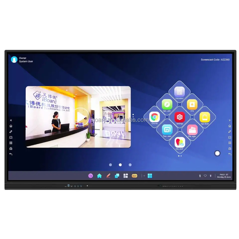 Duvar üzerine monte edilmiş interaktif düz panel, kurulum ve -10C-70C sıcaklık aralığı ile siyah veya gri