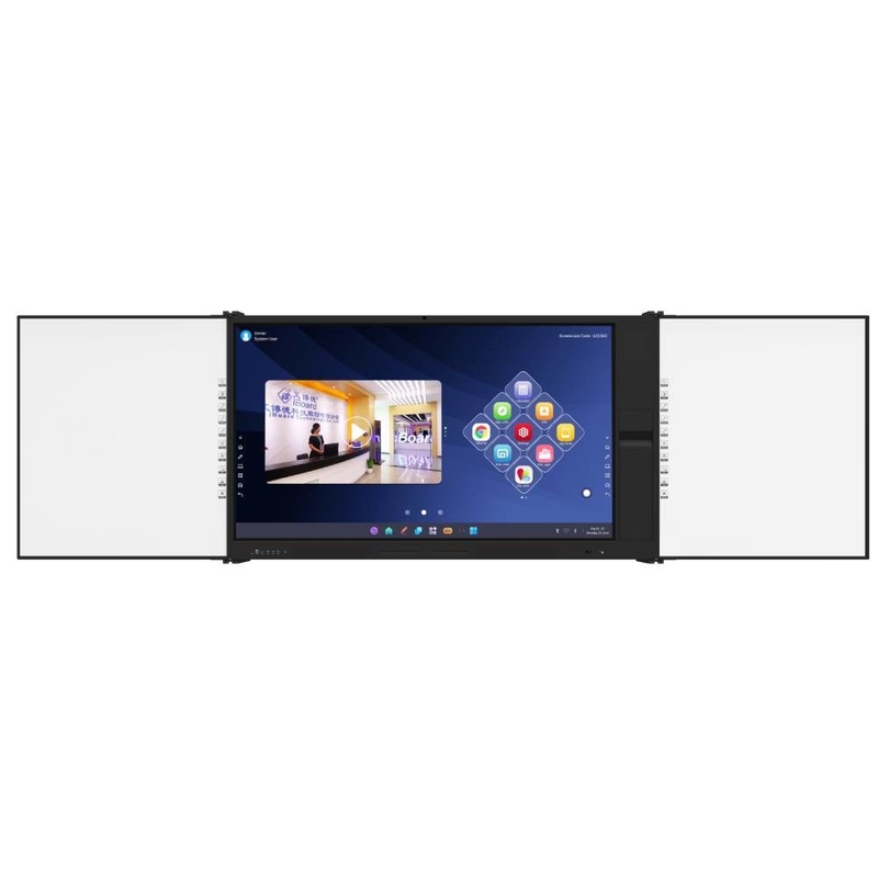 Akıllı 2 taraflı Siyah Yeşil Whiteboard 75 86 Inç Android Dokunmatik Panel Tablosu Kamera Mikrofonla Belge Tarayıcısı Mobil Stand Ofis Okul Eğitimleri