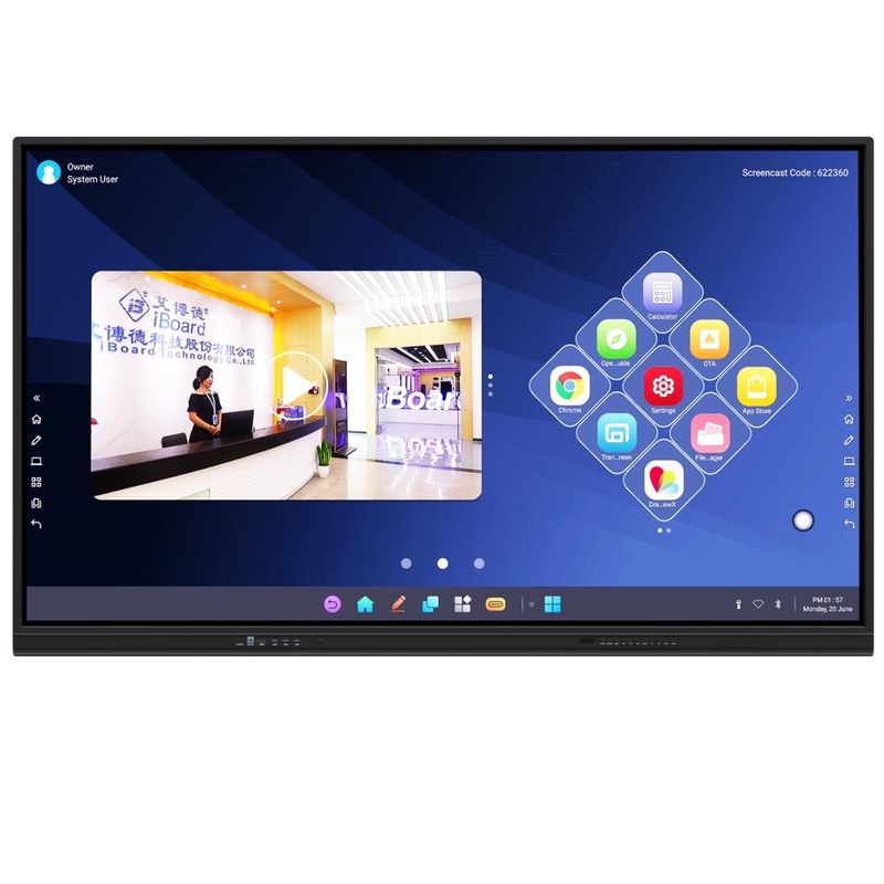 Etkileşimli dokunmatik ekran monitörünün gücünü deneyin 2mm doğruluk 15W * 2 veya 20W * 2 Hoparlörler ve Kablosuz Ekran Projeksiyonu