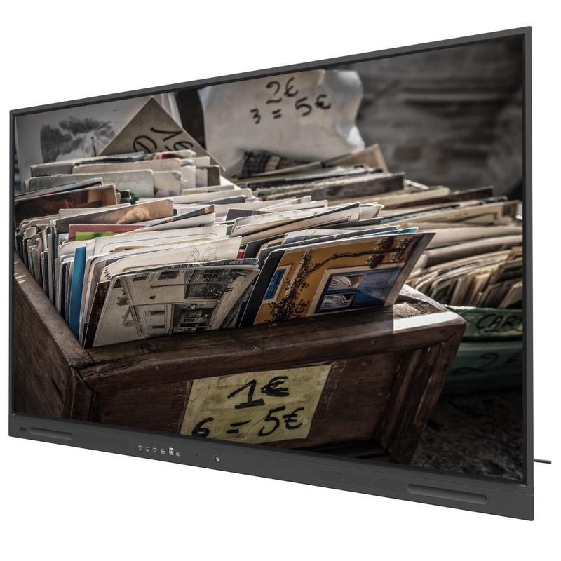 USB çıkışları ve 350cd/m2 WIFI ve kablosuz paylaşılan 110 inçlik monitöre sahip siyah LCD akıllı pano ile işinizi artırın.
