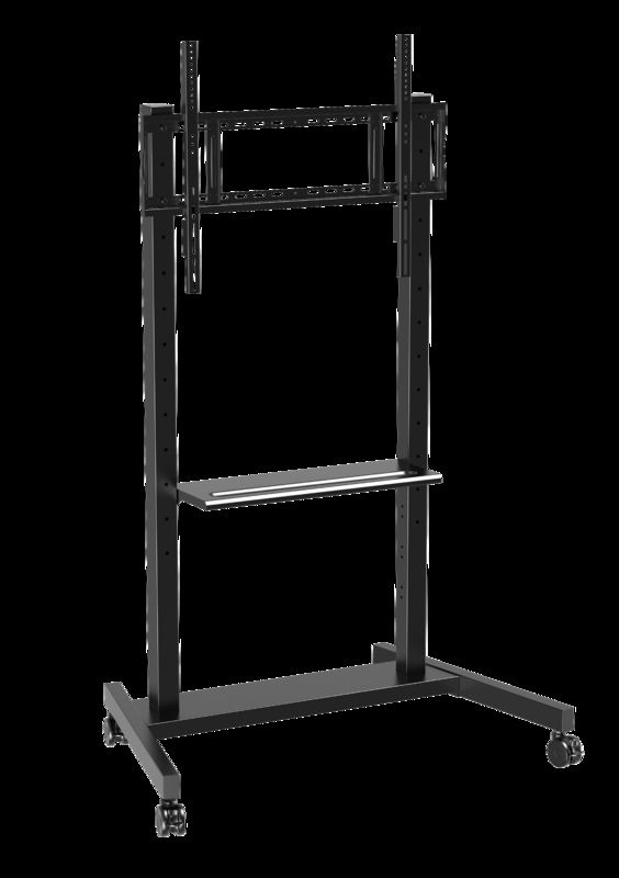 fabrika Toptan 55"- 86" Düzenlenebilir Mobil TV Çarklı Ayarlanabilirlik Etkileşimli Whiteboard Akıllı Panel 220 Lbs'e Kadar Çelik Çerçeve Yuvarlak TV Arabası